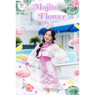 Mojito Flower Dress : Maria Diamond Set ชุดเดรส+ เสื้อคลุมเเขนยาว งานตามหา Collection Flamingo Aloha สุดพิเศษลายฟลามิงโก