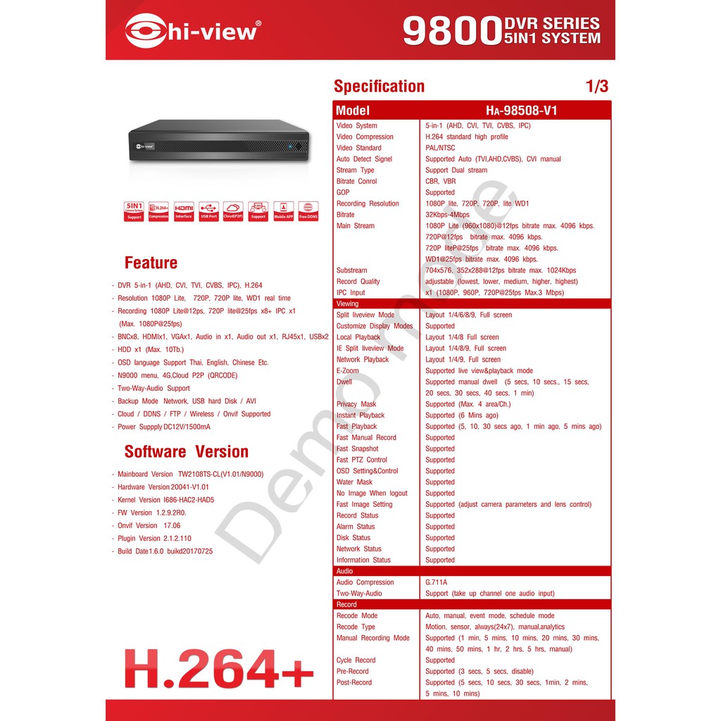 HA-98508-V1 Hiview DVR AHD DVR 8ch / 5-in-1 DVR / H.264+ Compression