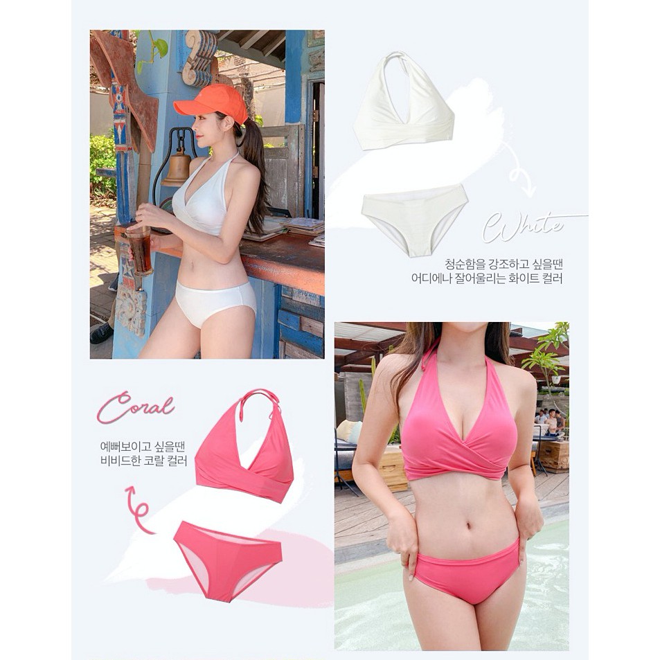 🏖BikiniTime (M-XL) SB140 มี6สี บิกินี่ ทูพีซ บราทวิสต์คล้องคอ ชุดว่ายน้ำเซ็กซี่ สีพื้น ชุดเที่ยวทะเล - รูปที่ 6