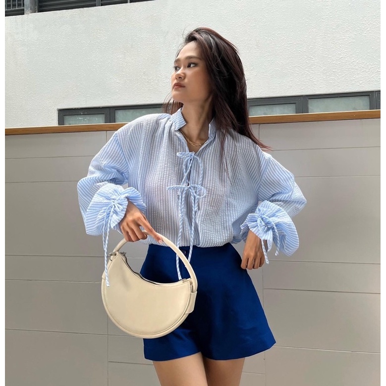 Sap-oversize babydoll เสื้อเชิ้ตคอปกโบว์