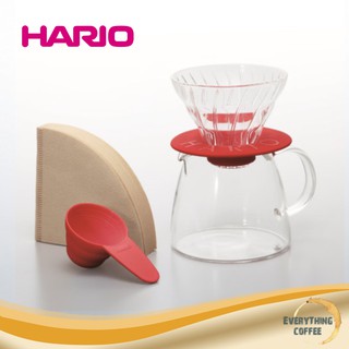 HARIO V60 Glass Dripper &amp; Pot Red ชุดชงกาแฟดริป