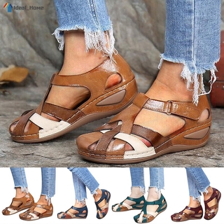 Womens Sandals Wedges Heel Flat Hook and Loop Sandals with Cross Strap Beach Sandal