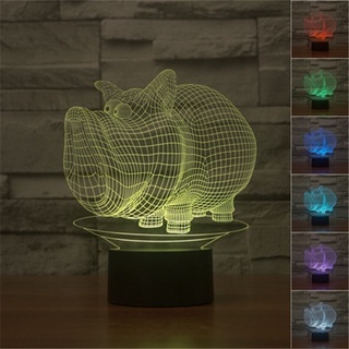 โคมไฟตั้งโต๊ะ LED รูปการ์ตูนหมู 3D ไล่โทนสี 7 สี ชาร์จ USB