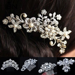 ดอกไม้งานแต่งงานของผู้หญิง Rhinestone Faux Pearl Hair Clip ชุดเจ้าสาวหวี