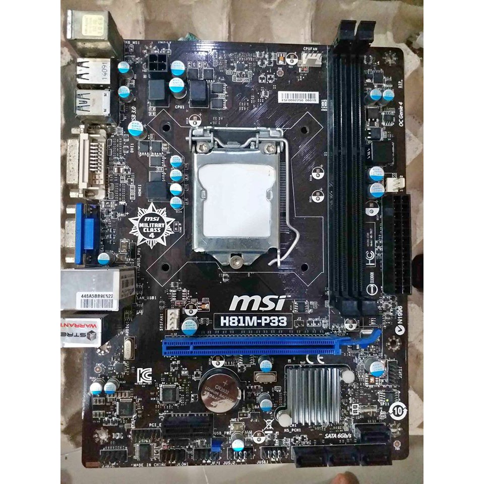 บอร์ด 1150 ไม่มีฝาหลัง ใช้งานปกติ msi H81M-P33