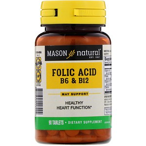 พร้อมส่งจาก อเมริกา >> Mason Natural, Folic Acid B-6 & B-12, 90 Tablets