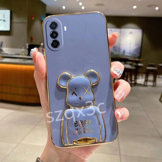 เคสโทรศัพท์ Huawei Nova Y70 /Nova Y90 / Nova 9 /Nova 9 SE / Nova8 / Nova 8i /Honor P50 Pro 2022 New Fashion Smartphone Case Straight Edge Electroplated Softcase Shell with Cartoon Bear Bracket All-Pack Protection Cover เคส Huawei Nova Y70