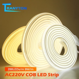 ไฟเส้น Led COB ซุปเปอร์ไบร์ท 220V 288LEDs/ม LED Strip Light กันน้ำกลางแจ้ง หลอดประหยัดไฟ LED+ 1.5ม สวิตช์ปลั๊ก