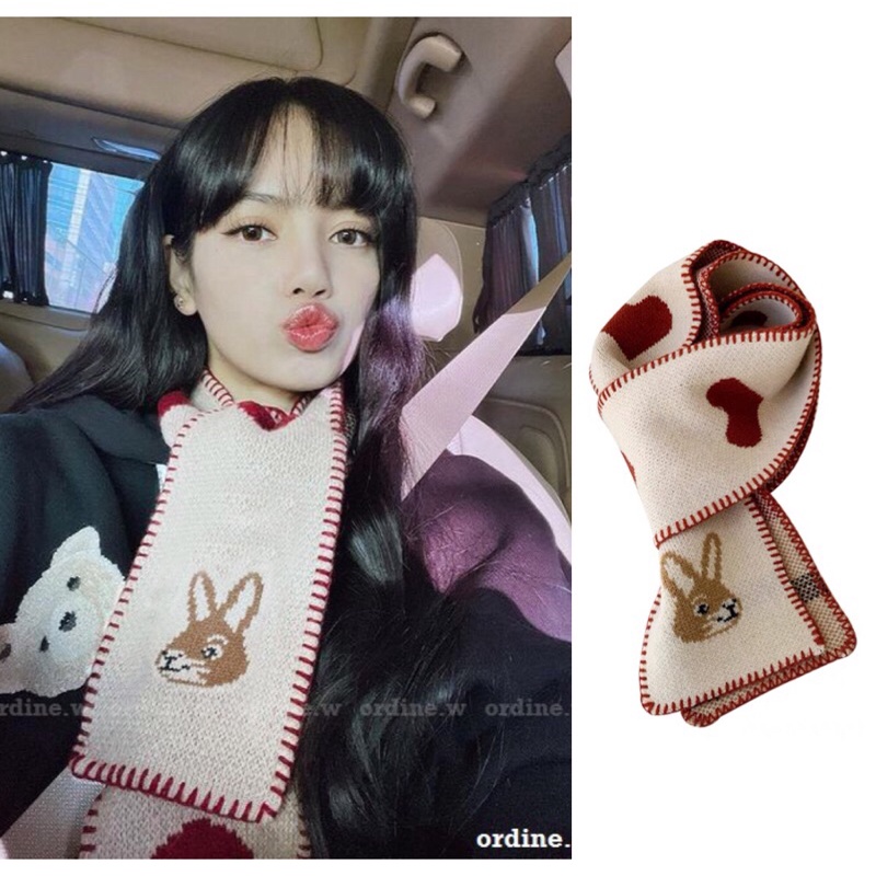 ผ้าพันคอ ผ้าถัก ให้ความอบอุ่น ขนาดเล็ก ลายกระต่าย Blackpink Lisa สไตล์เกาหลี
