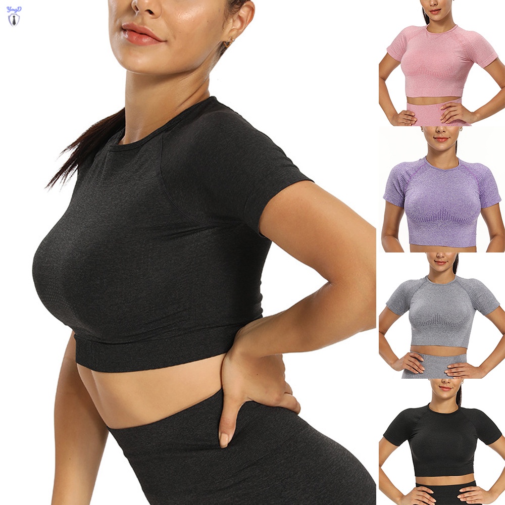 Short Yoga Top Sleeves Crop Tank Breast Lifting Sports Bra and seamless