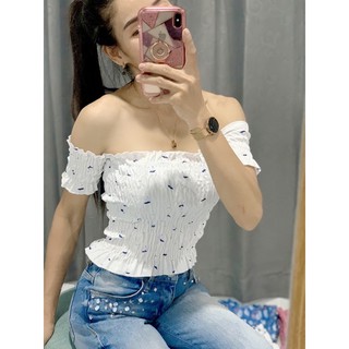 เนื้อผ้าคอตตอน ใส่สบาย เสื้อสม๊อค มีแขน ปาดไหล่ได้ อก 32-40 ยาว 33 cm.