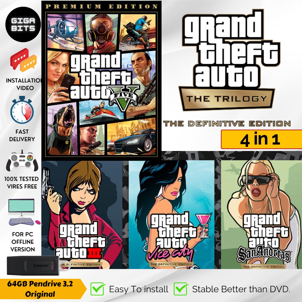 BEST Collection GTA 5 + GTA THE TRILOGY 2021 The Definitive Edition [ คอลเลกชันเกมพีซี 64GB- USB] gt