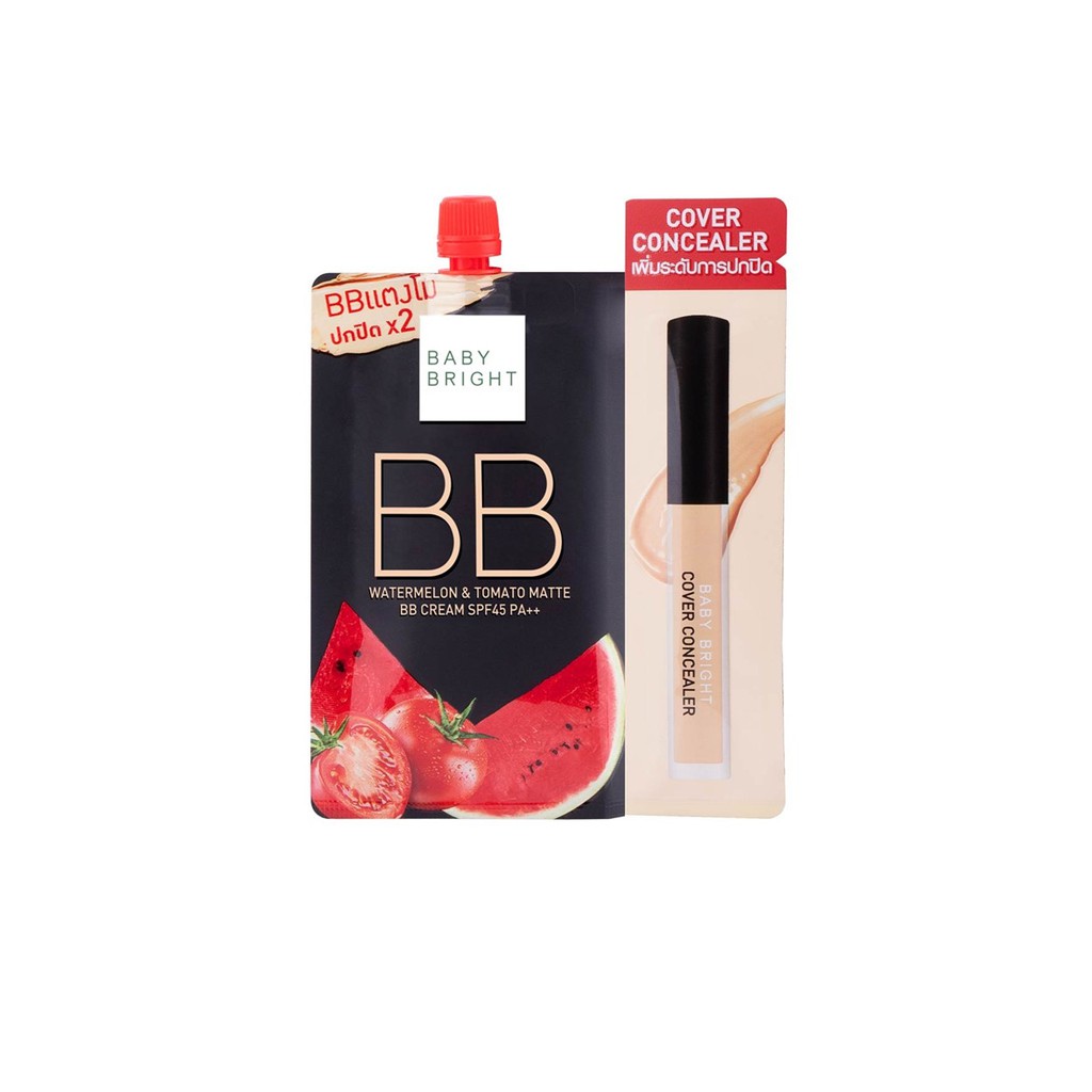 (1ซองแถมคอนซีลเลอร์) Watermelon & Tomato Matte BB Cream SPF45 PA++ 7g Baby Bright รองพื้นแตงโม 85332