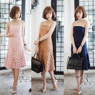 Dress เกาะอก ผ้าลูกไม้ฉลุลายวงกลม