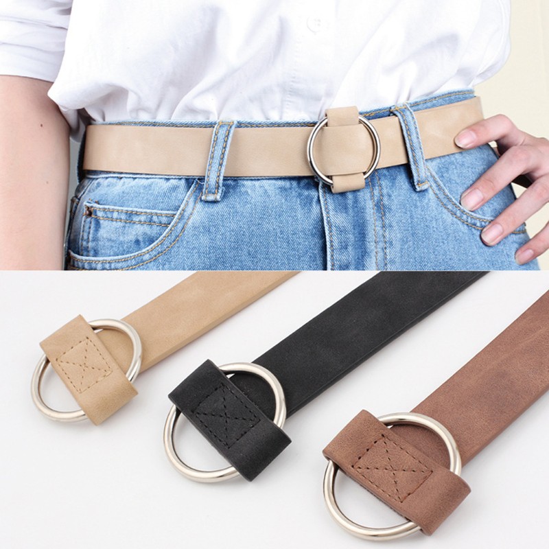 New Women Lady Vintage Metal Boho Leather Round Buckle Waist Belt Waistband U