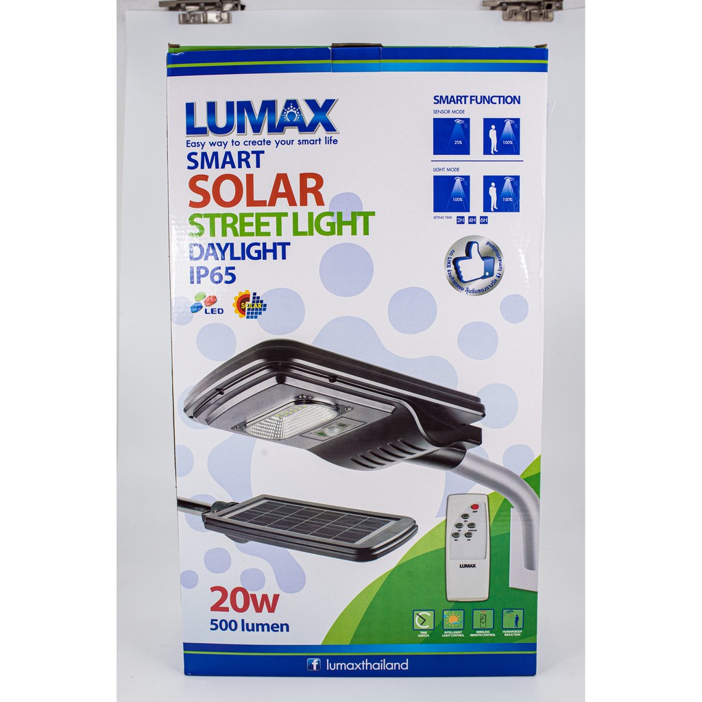โคมไฟถนนแบบ Solar cell ขนาด 20 Watt Daylight กันน้ำ IP65 Lumax