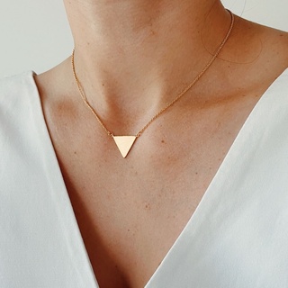 Brushed Texture Triangle Pendant, 18K Gold Plated, Sterling Silver Necklace | สร้อยคอ สร้อยคอจี้ เงินแท้ ทองแท้ ชุบทอง