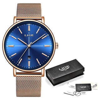 2019 LIGE New Rose Gold Blue Table Womens Business Quartz Watch Ladies Brand Top Luxury Ladies