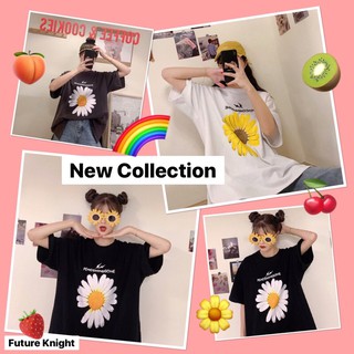 FK🌻พร้อมส่ง🌻เสื้อยืด แฟชั่นผู้หญิง คอกลม แขนสั้น สกรีนลายดอกเดซี่ ทรง Oversize