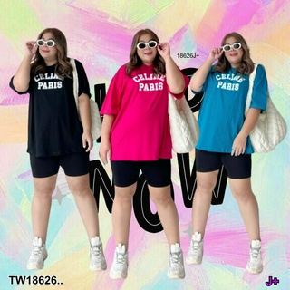 SS18626 set #bigsize 2 ชิ้น เซทเสื้อยืดแขนสั้น สกรีนลาย + กาง