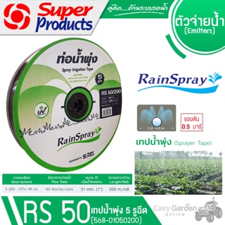 เทปน้ำพุ่ง ขนาด 1 นิ้ว 5 รู ยาว 20เมตร เคลือบสารกัน UV รุ่น RS 50