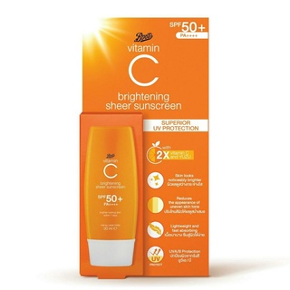 Boots  Vitamin C Brightening Sheer Sunscreen SPF50+ PA++++ 30ml. บู๊ทส์วิตามินซี ไบรทเ์ทนนิ่ง เชียร์ ซันสกรีน เอสพีเอฟ50