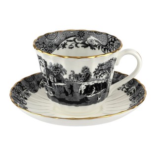 Spode Black Italian 250th Anniversary Teacup &amp; Saucer ถ้วยน้ำชาพร้อมจานรอง