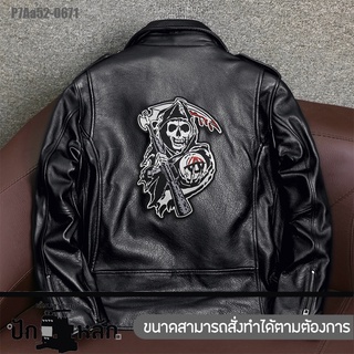 อาร์มรีดติดเสื้อ อาร์มปักลาย son of anarchy ปักขาวดำเทาแดงพื้นโพลีดำ/Size 25*18cm รุ่นP7Aa52-0671 พร้อมส่ง!!!!