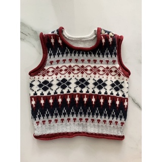 (P219)  เสื้อกั๊กไหมพรมเด็ก 3เดือน ทอ jacquard ด้านหน้า ทอม้วนริมที่คอ แขน ชายเสื้อ