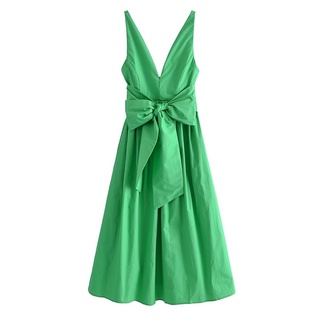 [𝗣𝗥𝗘-𝗢𝗥𝗗𝗘𝗥] 🥑Avocado dress เดรสกระโปรงยาวระบายผูกโบว์หน้า
