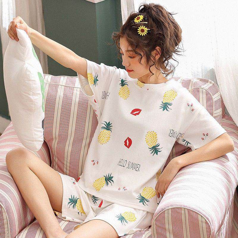 ชุดลําลอง hello summer สับปะรด kiss กางเกงนําเข้า ชุดนอน หรือ ชุดลําลอง LD 92CM P58CM