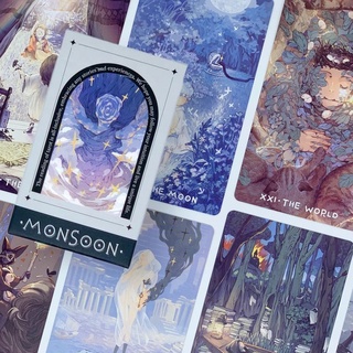 Monsoon Tarot Mini มินิ ทาโร่ การ์ตูนญี่ปุ่น ไพ่ทาโรต์ 78ใบ ไพ่ทาโร่ แท้ น่ารักสวย ไพ่ยิปซี Rider Waite ขอบเงินขนาดพกพา