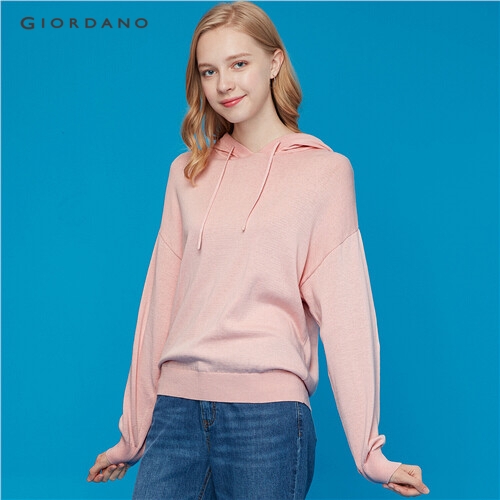 GIORDANO WOMEN Drop-shoulder knitted hoodie 13359804