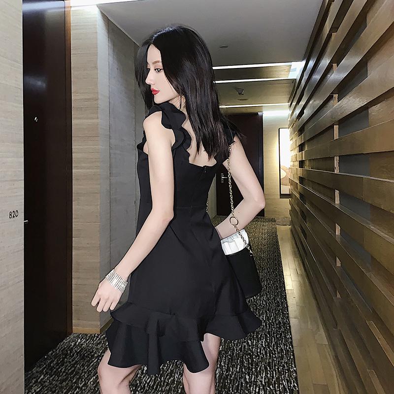 dress 2018 ขายส่ง (guyu ชุดเดรสสั้นสําหรับสตรีแขนกุดสีดํา