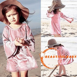 HTA-เด็กทารกเด็กผู้หญิงชุด Flare แขน Ruffles DressesTop Jumpsuit Outfits เสื้อผ้า