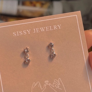 SissyJewelry // ต่างหูเงินแท้ รุ่น Twin พลอย Swarovski ต่างหูจิ๋ว ใส่ติดหู