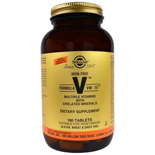 Solgar, Formula V, VM-75, Multiple Vitamins with Chelated Minerals, 180 Tablets วิตามิน และ เกลือแร่