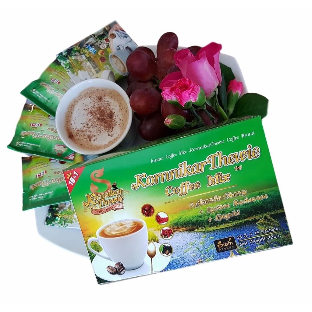 กาแฟสมุนไพรเพื่อสุขภาพกรณิการ์เทวี สูตร Coffee mix swiss 19 in 1 หอมกลมกลล่อมหวานน้อย 15 ซอง/1 กล่อง