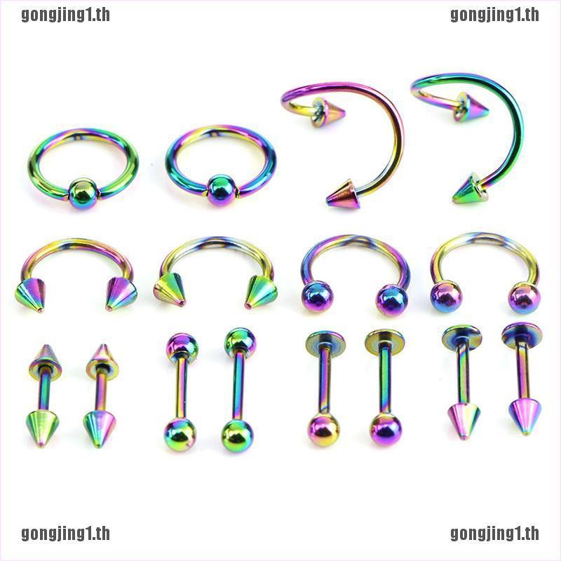 COD 16PCS/Set Stainless Steel Spiral Belly Tongue Bar Ring Eyebrow