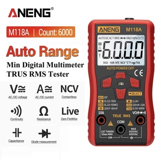 ANENG M118A มินิมัลติมิเตอร์แบบดิจิตอลเครื่องทดสอบ Mmultimetro True Rms Tranistor พร้อม NCV ข้อมูลถือ6000 นับไฟฉาย