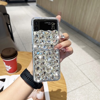 Samsung Galaxy Z Flip 4 3 2 1 5G 4G DIY หรูหรา แฟชั่น วิบวับ คริสตัลใส เพชร แข็ง PC เคสโทรศัพท์ด้านหลัง
