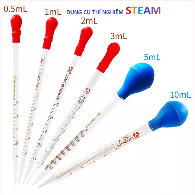 [ท่อสั้น] ท่อแก้วสําเร็จการศึกษา 0.5ml 1ml 2ml 3ml 5ml 10ml ยาว 20cm พร้อมลูกบอลบีบ