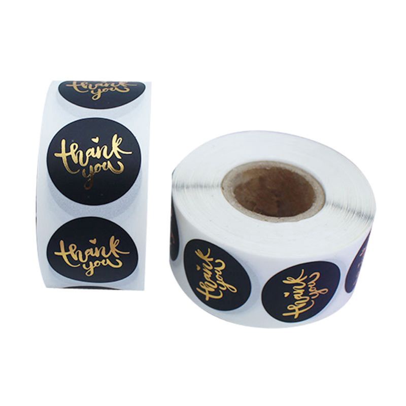 Thank You Stickers สีดำทอง​ 500 ดวง