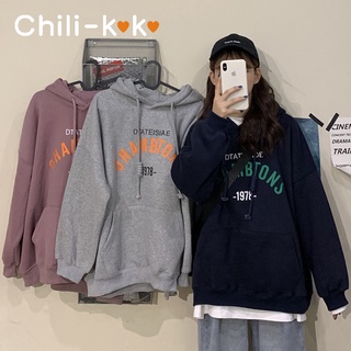 chili_k❤️k❤️ เสื้อฮู้ดใหม่ล่าสุด ลายตัวอักษร สไตล์เกาหลี เป็นรุ่นที่เพิ่มความหนา 8026#