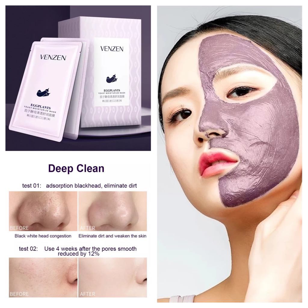 มาร์คโคลน มะเขือม่วง (แบบซอง) ลด สิว ฝ้า หน้าขาว ใส กระชับ รูขมขน มาส์กมะเขือม่วง VENZEN EGGPLANTS M