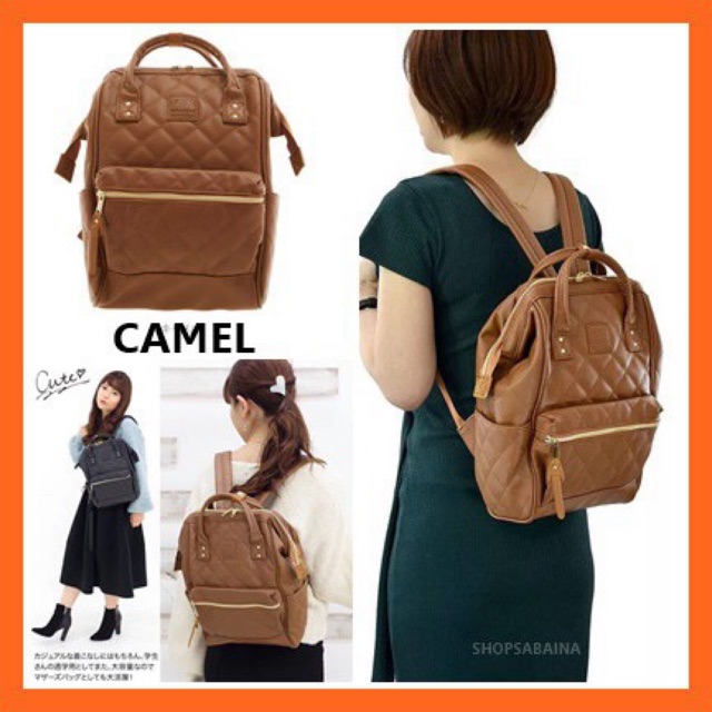 Anello แท้100% (แถมตุ๊กตา) Quilting Backpack PU leather กระเป๋าเป้สะสายหลัง