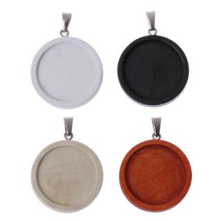 ❀AUTU Wood Round Frame Necklace Pendant Open Bezel Cabochon Setting UV Resin Charm DIY