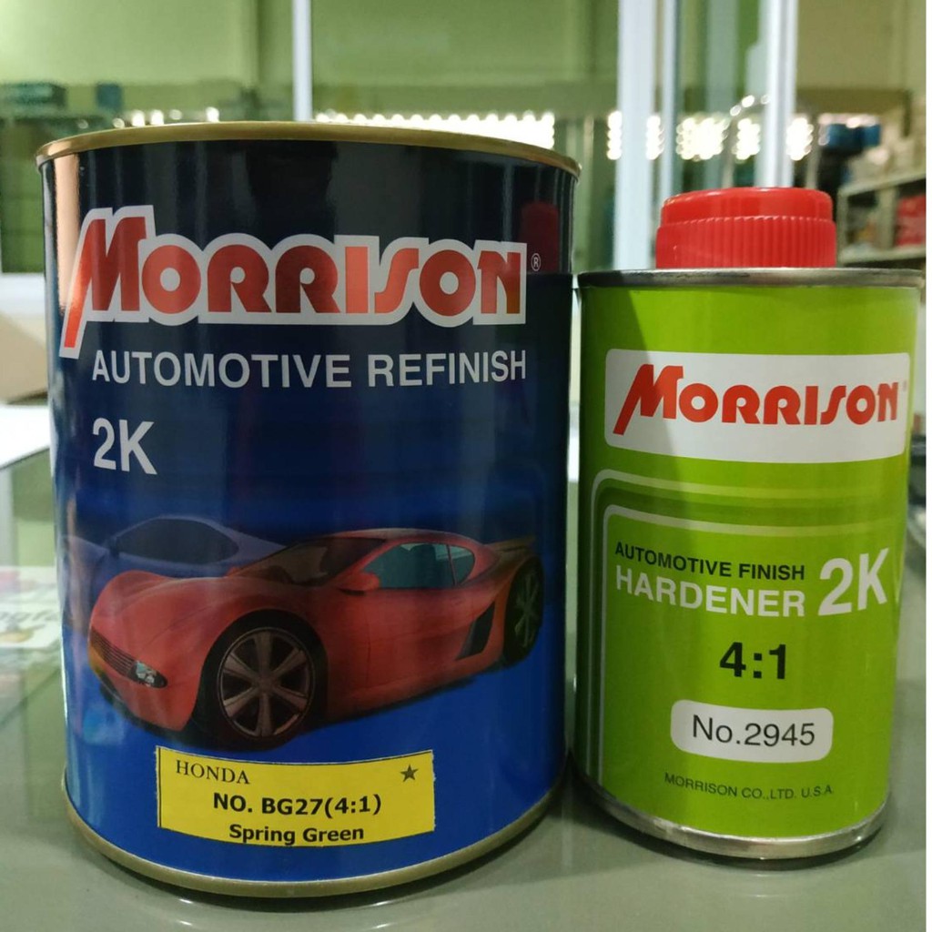 morrison สีพ่นรถยนต์ 2K ระบบ(4:1) เบอร์ BG27(4:1) สีขนาด1ลิตรพร้อมฮาร์ดเดนเนอร์ขนาด0.25ลิตร(Honda / Spring Green)