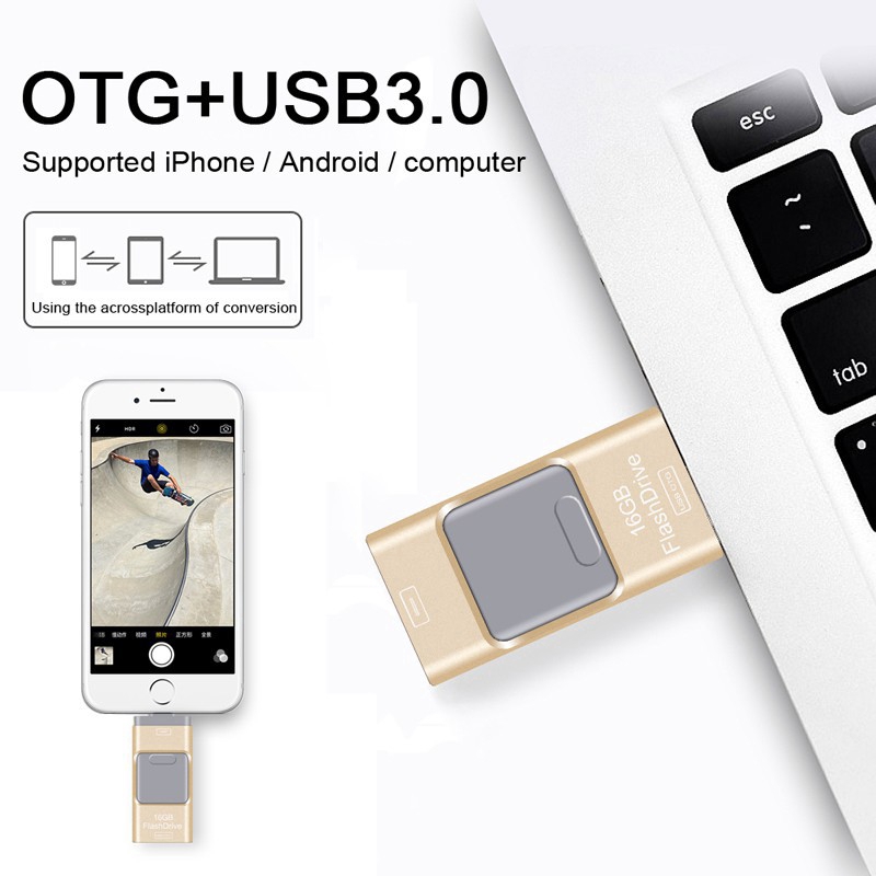 แฟลชไดรฟ์ Flashdisk 3 ใน 1 OTG 128GB Lightning USB Pen Drive สำหรับ ...