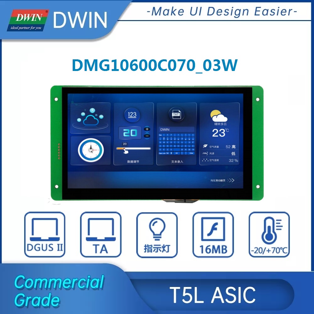 DWIN 7 Inch Arduino and PLC LCD Monitor,1024*600 Resolution HMI UART Display Connect To Mega Nano LC